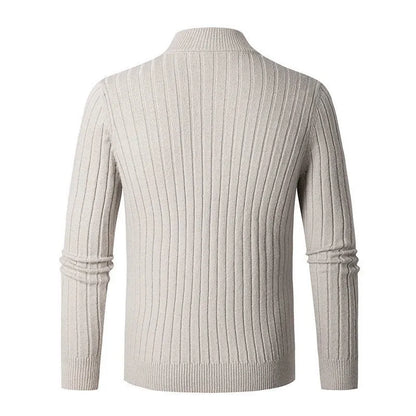 Męski sweter dziany ze stójką i półzamkiem – Elegancki sweter na co dzień i do biura