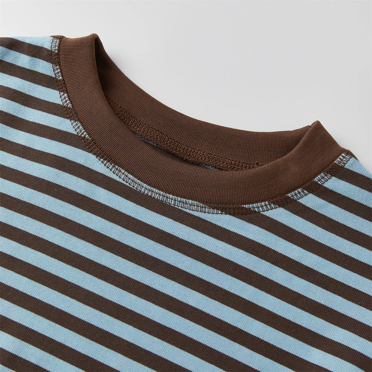 Haut rayé à manches longues pour femmes, col rond, crop top