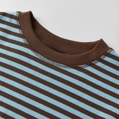 Haut rayé à manches longues pour femmes, col rond, crop top