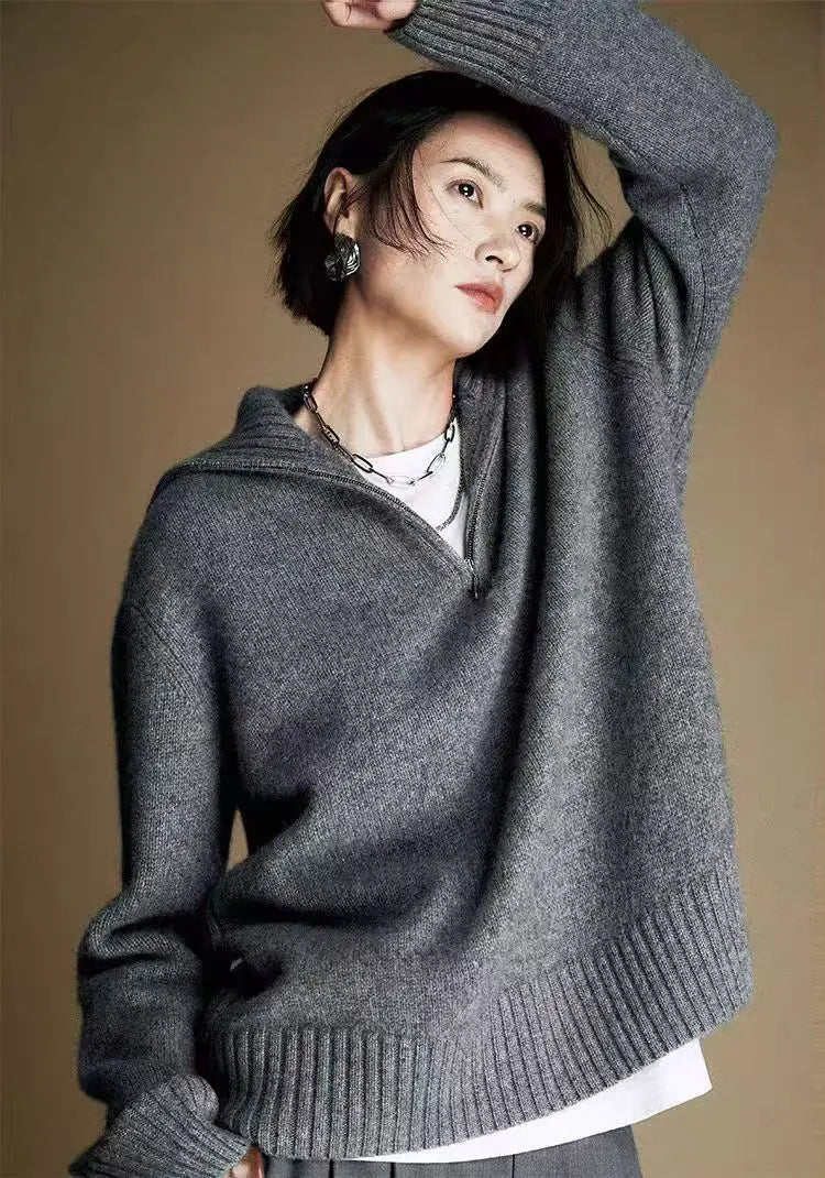 Pull en maille pour femme à demi-fermeture éclair et col roulé