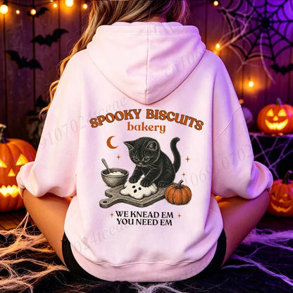 Damen Hoodie Halloween Spooky Biscuits Katze Kneten Kürbis Motiv