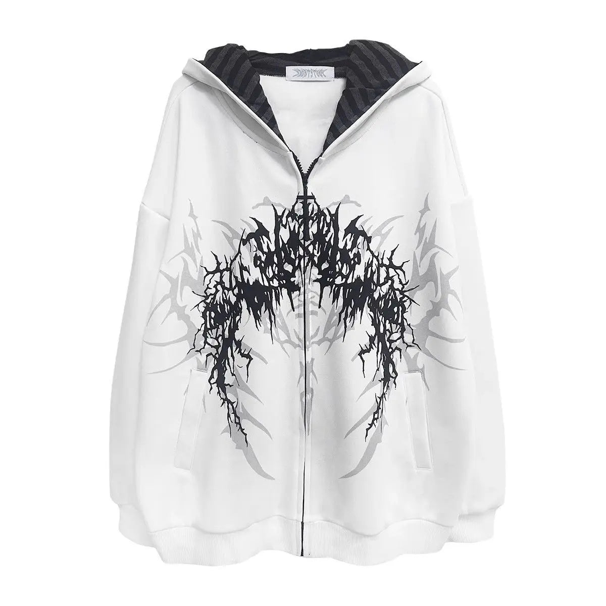 Giacca con cappuccio unisex con cerniera, oversize, stampa gotica