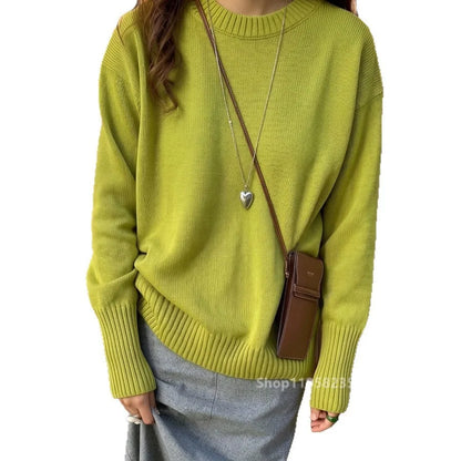 Damen Strickpullover Rundhalsausschnitt Oversize Langarm