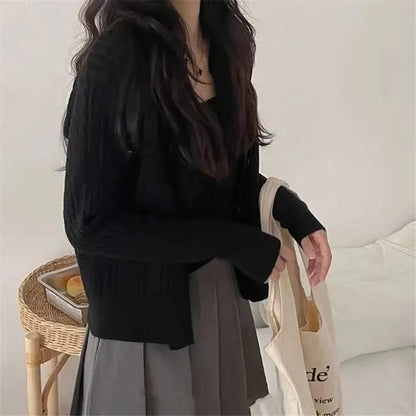 Damen Strick Cardigan & Top Set Zopfmuster Rundhals