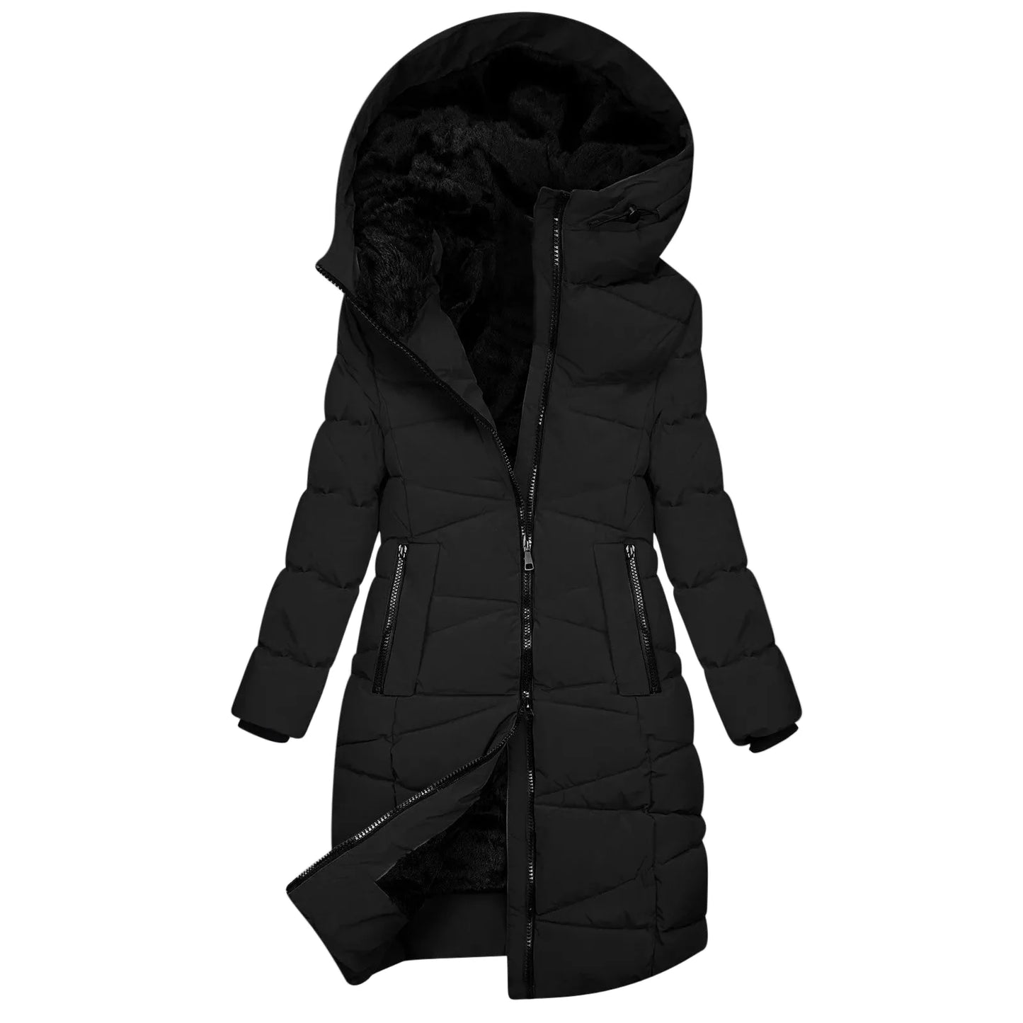 Damen Winter Steppmantel mit Kapuze – Eleganter langer Mantel für kalte Tage, modischer Alltagsbegleiter