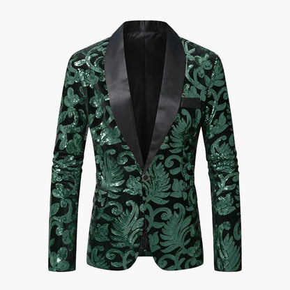 Herre Luksus Smoking Blazer med glimmer og moderne blomsterprint – Perfekt til fest og festlige lejligheder