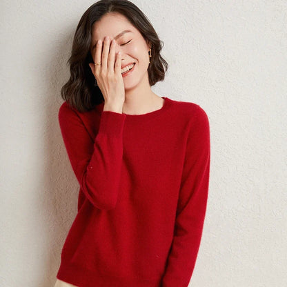 Pullover da donna in maglia, a girocollo, a maniche lunghe, in materiale morbido