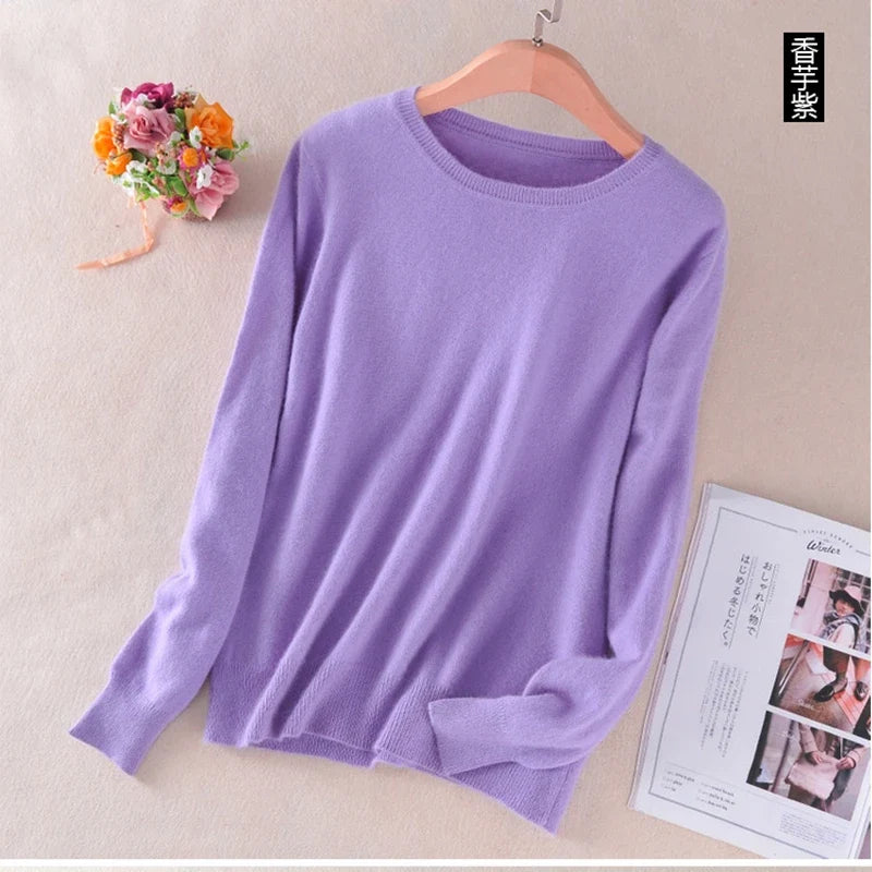Pullover basic da donna a girocollo, a maniche lunghe, in maglia