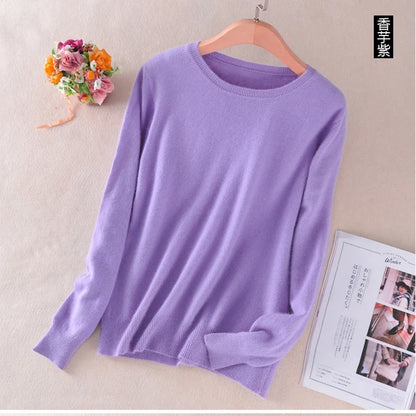 Pullover basic da donna a girocollo, a maniche lunghe, in maglia