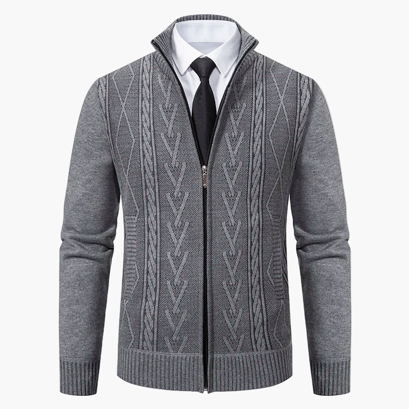 Herre strikkejakke med glidelås – Elegant business casual cardigan for kontor og fritid