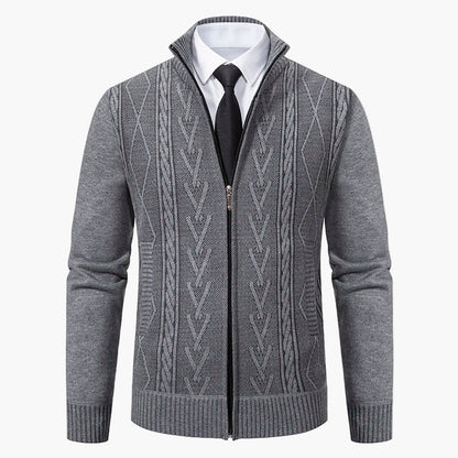 Herre strikkejakke med glidelås – Elegant business casual cardigan for kontor og fritid