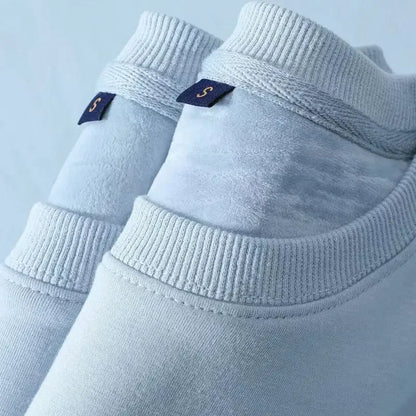 Felpa unisex a maniche lunghe e girocollo, con fodera in pile, polsini a coste, calda per l'inverno