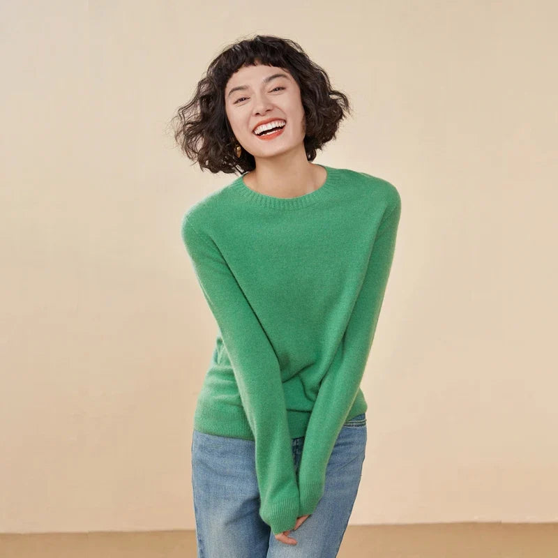 Pull femme col rond manches longues en maille