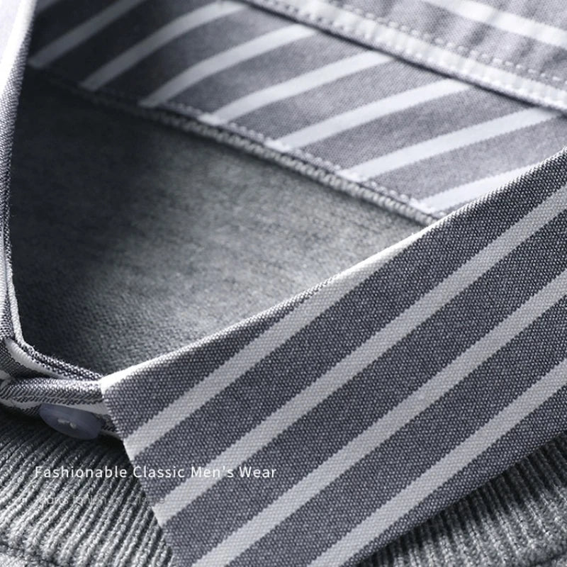 Maglione da uomo con colletto a camicia a righe – Look business casual elegante per ufficio e vita quotidiana