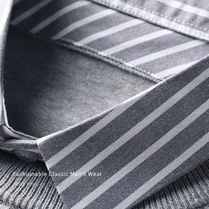 Maglione da uomo con colletto a camicia a righe – Look business casual elegante per ufficio e vita quotidiana