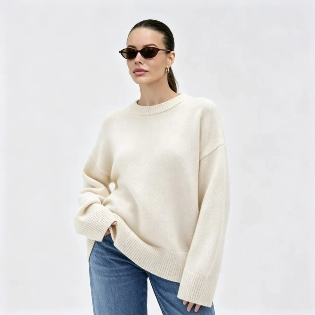 Pull oversize pour femme à col rond, pull en maille, coupe ample