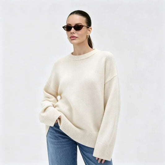Pull oversize pour femme à col rond, pull en maille, coupe ample