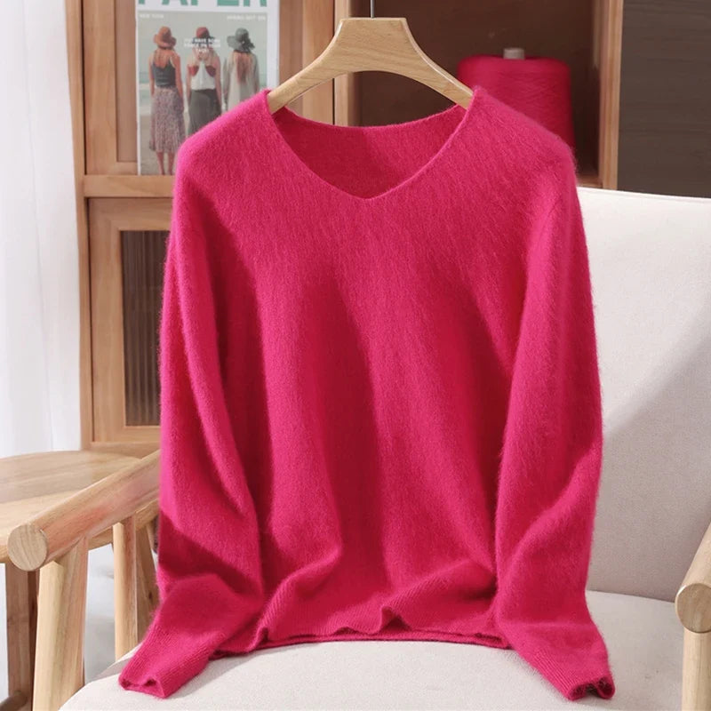 Jersey de cuello en V para mujer, suave, texturizado y de color liso