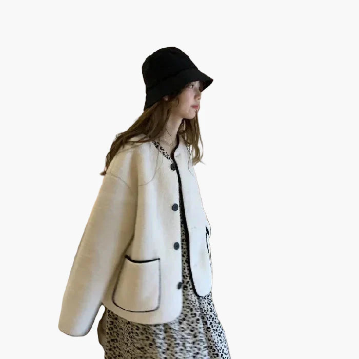 Chaqueta teddy oversize para mujer con botones y grandes bolsillos – Estilo street relajado para otoño e invierno