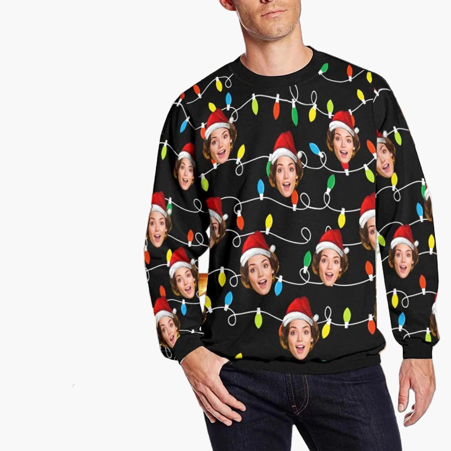 Unisex julesweatshirt med fotoprint – Sjov grim juletrøje til venner og familie