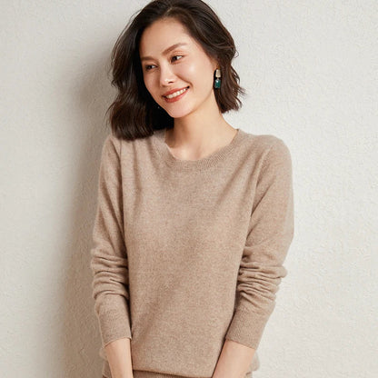 Pullover da donna in maglia, a girocollo, a maniche lunghe, in materiale morbido