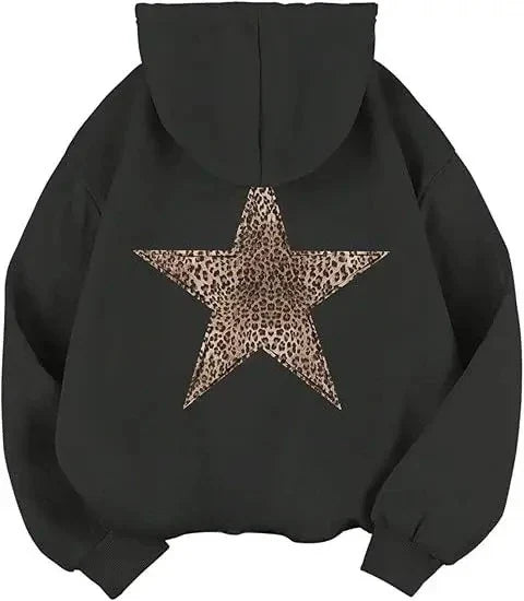 Oversize-hoodie med leopardstjerne og hætte