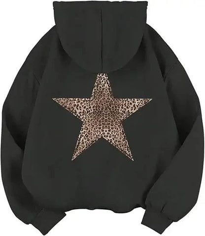 Oversize-hoodie med leopardstjerne og hætte