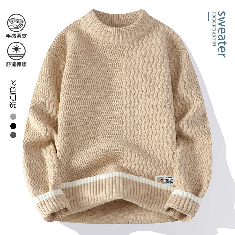 Pullover da uomo in maglia a girocollo con motivo ondulato e righe