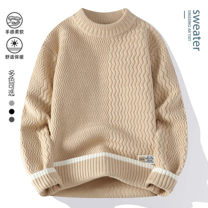 Pullover da uomo in maglia a girocollo con motivo ondulato e righe