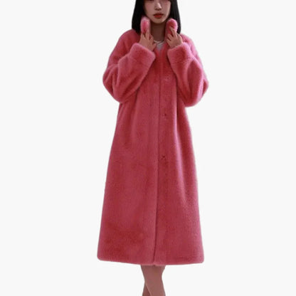 Damen Langer Flauschiger Wintermantel – Eleganter Komfort für kalte Tage