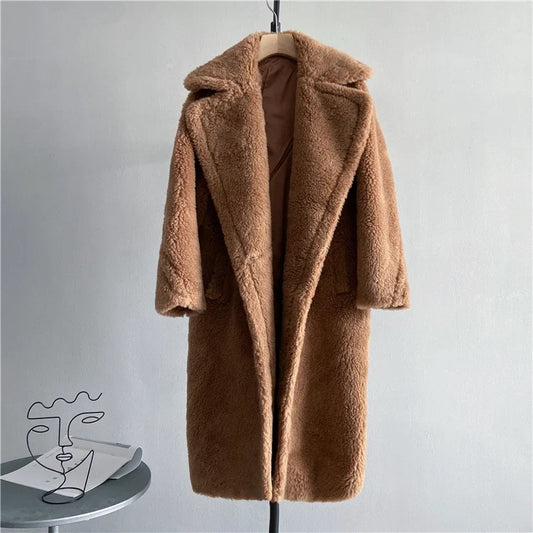 Manteau long femme en fourrure teddy, manteau d'hiver confortable