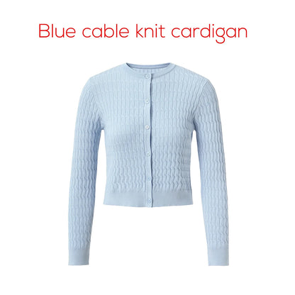 Damen Kurzstrickjacke Zopfmuster Hellblau