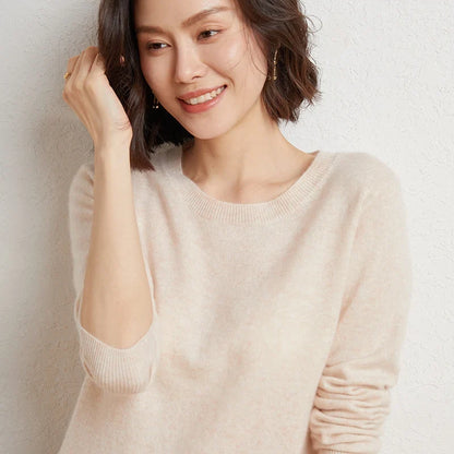 Pullover da donna in maglia, a girocollo, a maniche lunghe, in materiale morbido