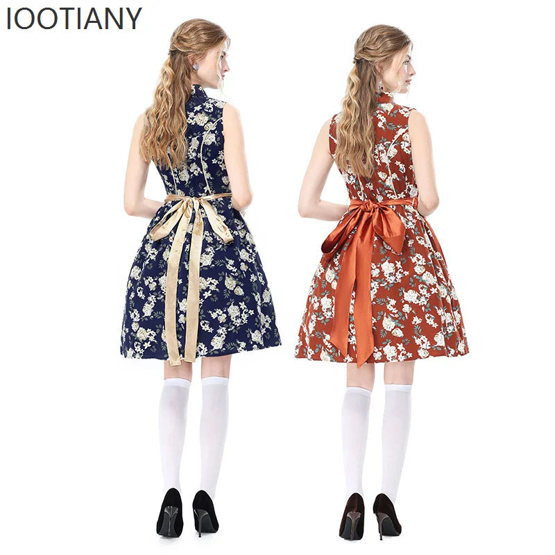 Mouwloze dirndl-jurk met patroon en schort