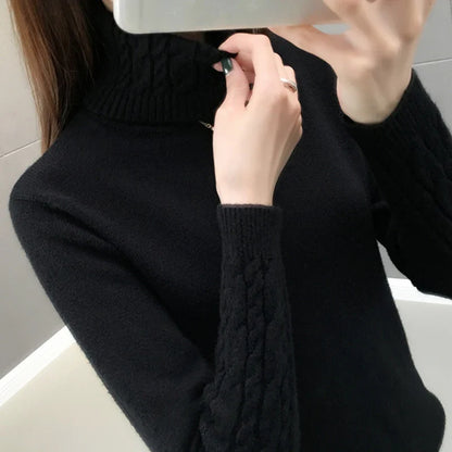 Damen Rollkragenpullover mit Zopfmuster Ärmeln in Grau