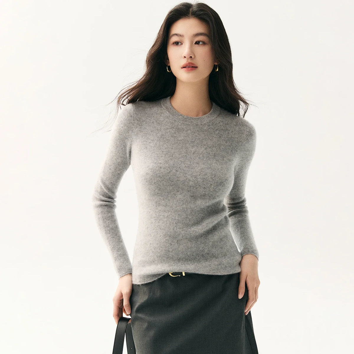 Damen Feinstrickpullover Rundhals Langarm Schmal Geschnitten