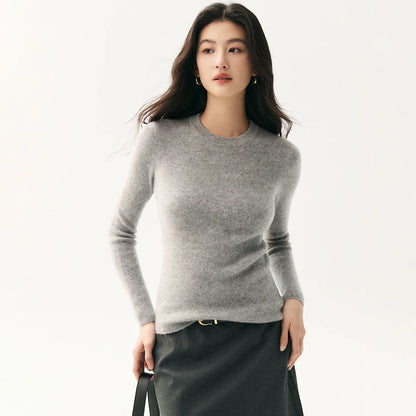 Damen Feinstrickpullover Rundhals Langarm Schmal Geschnitten