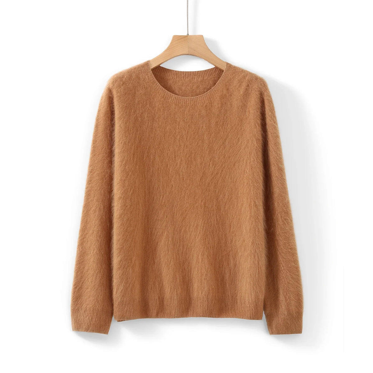 Damen Flauschiger Pullover Rundhalsausschnitt Langarm
