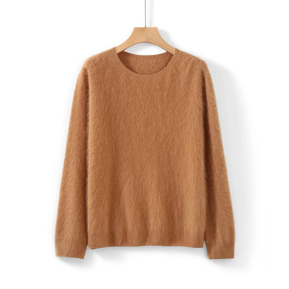 Damen Flauschiger Pullover Rundhalsausschnitt Langarm