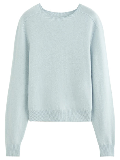 Damen Pullover Rundhals Langarm Strickpullover Rippbündchen