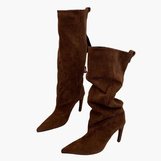 Damskor med hög klack och spetsig tå för höst och vinter – Moderiktiga slouchy boots