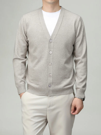 Herren Strickjacke V-Ausschnitt Knopfleiste Cardigan Langarm Rippbündchen