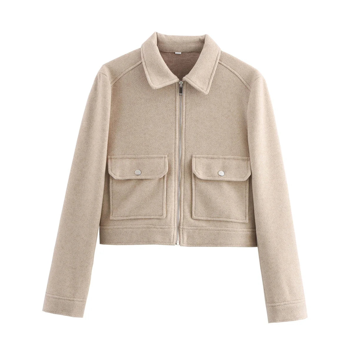 Chaqueta corta de entretiempo para mujer con cremallera y bolsillos con solapa