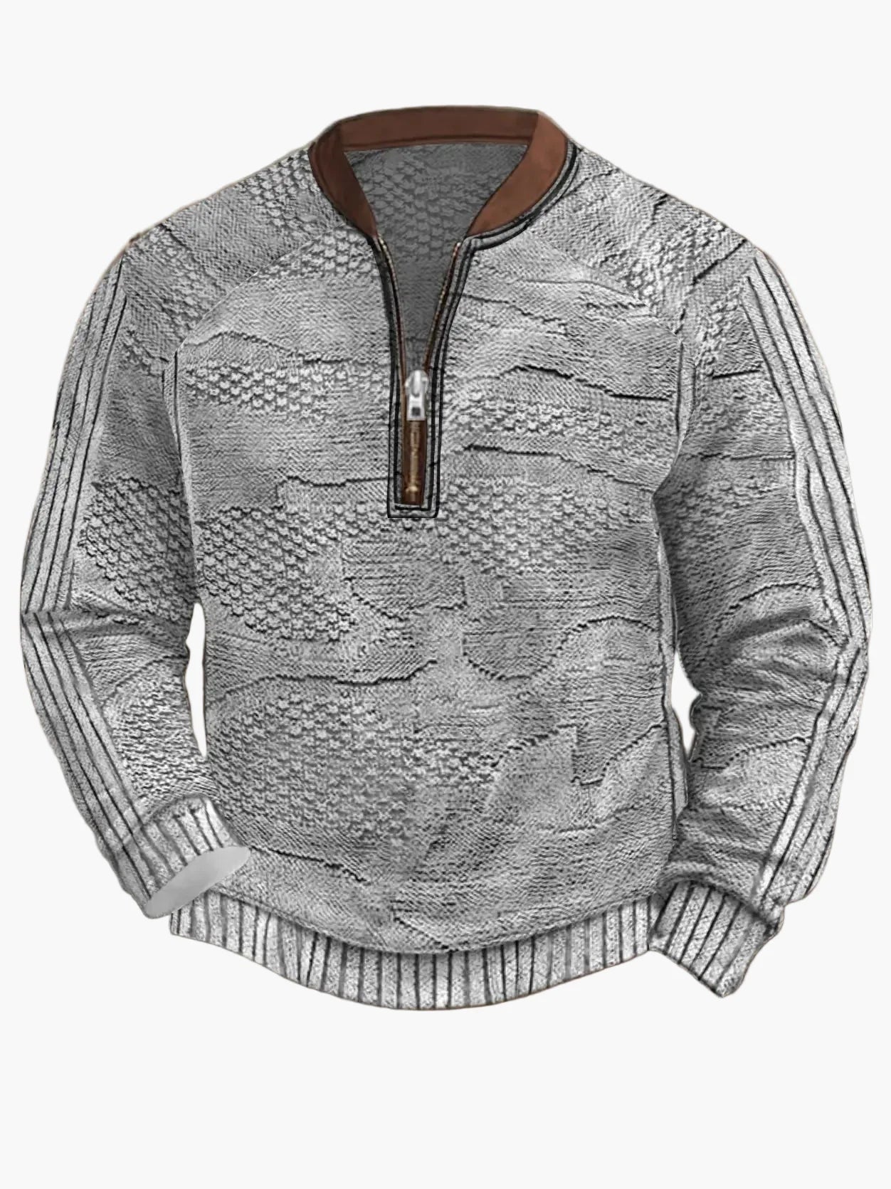 Pull homme style vintage avec demi-fermeture éclair – Pull décontracté élégant pour quotidien et extérieur