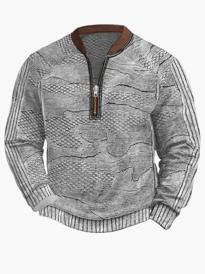 Pull homme style vintage avec demi-fermeture éclair – Pull décontracté élégant pour quotidien et extérieur