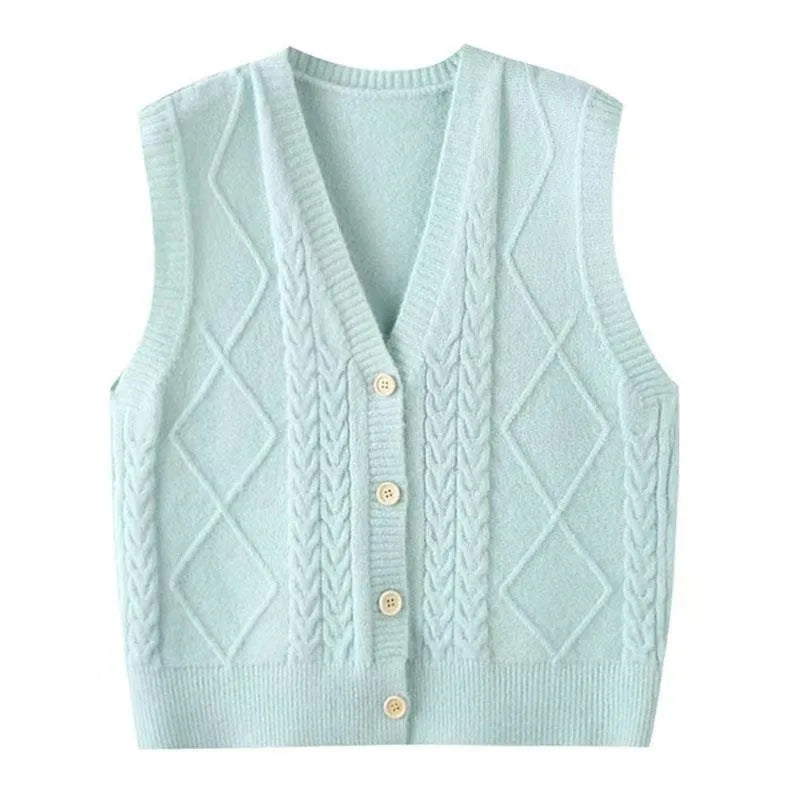 Damen Strickweste mit V-Ausschnitt, Zopfmuster & Rautenmuster