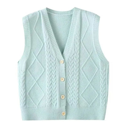 Damen Strickweste mit V-Ausschnitt, Zopfmuster & Rautenmuster