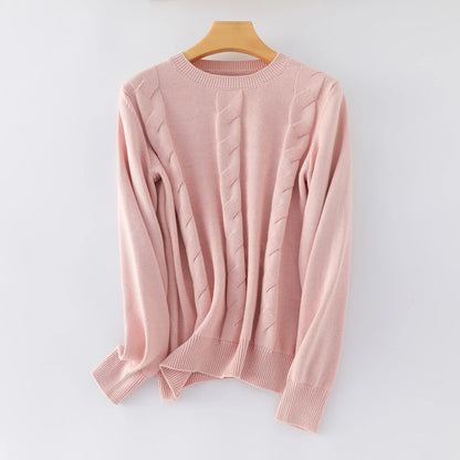 Damen Strickpullover Rundhals Zopfmuster Langarm