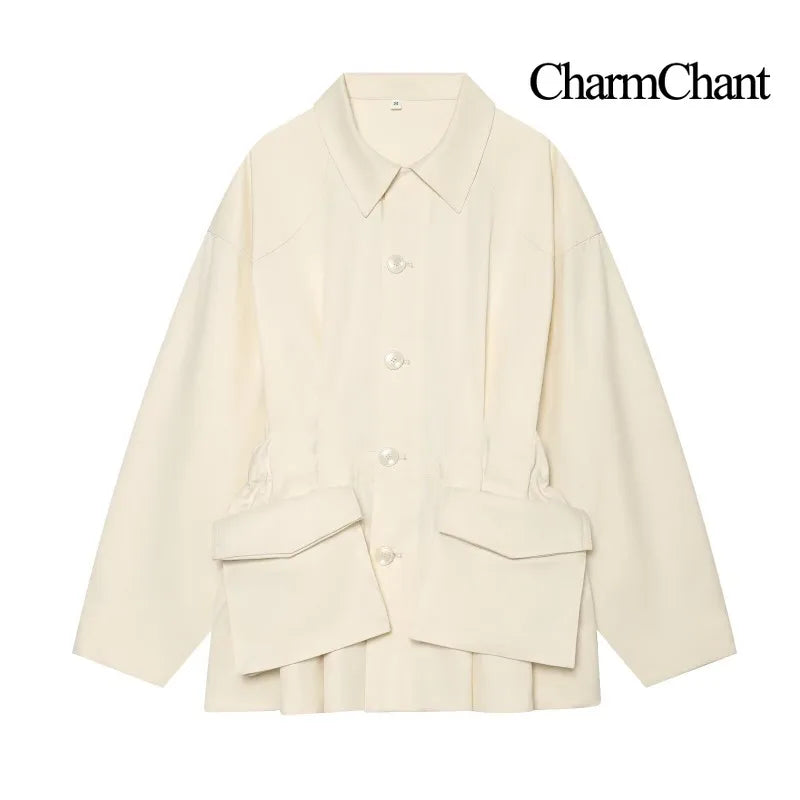 Veste ample avec poches et patte de boutonnage, unie