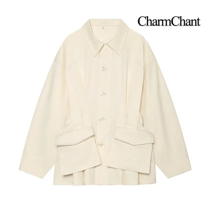 Veste ample avec poches et patte de boutonnage, unie